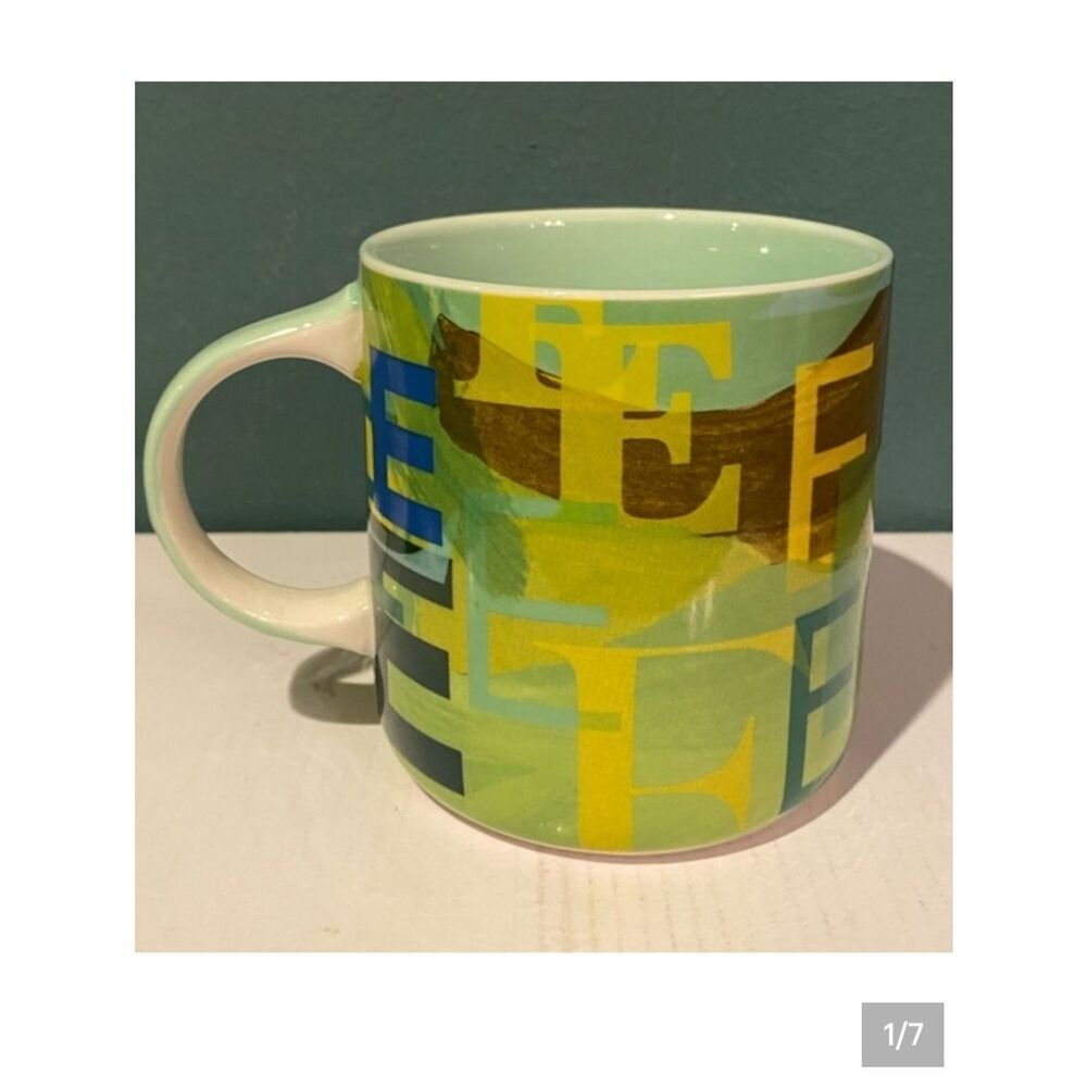 Anthropologie Color Block Letter E Lottie Print Ceramic Mug